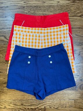 Janie and Jack Girls Preppy Navy, Orange Checked, & Red Shorts Bundle Size 10
